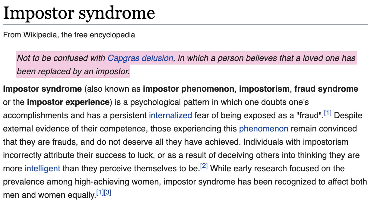 same wiki page, but highlighting the capgras dellusion paragraph